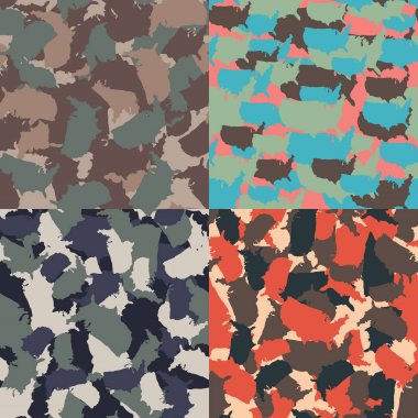 ABD şekil camo seamless modeli kümesi. Renkli Amerika Kentsel kamuflaj. Vektör kumaş Tekstil baskı tasarımı