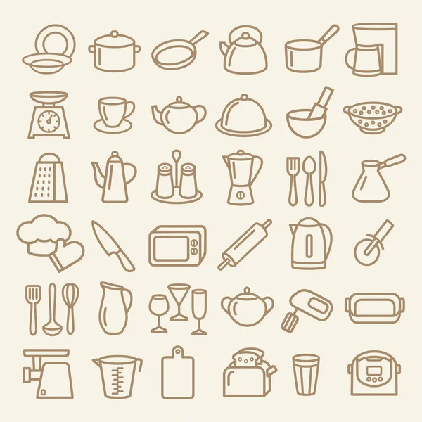 Ensemble d'icônes de ligne ustensiles de cuisine — Image vectorielle