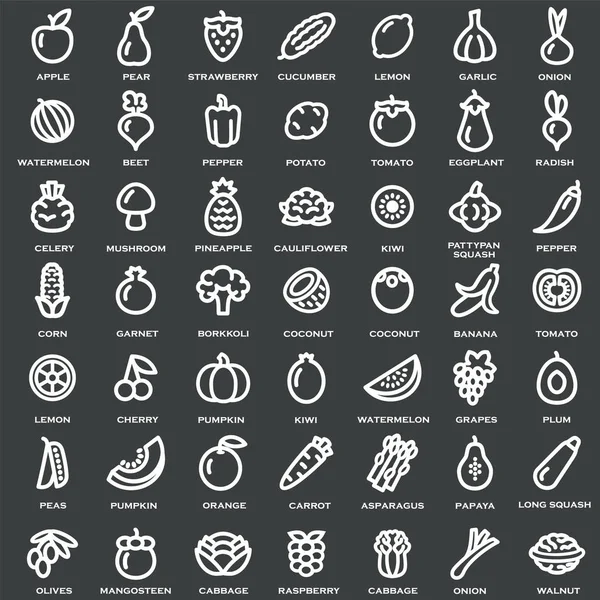 Conjunto de verduras y frutas esbozan iconos — Archivo Imágenes Vectoriales