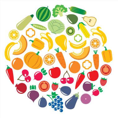 Sebze ve meyve bir dairesel şekil kümesi