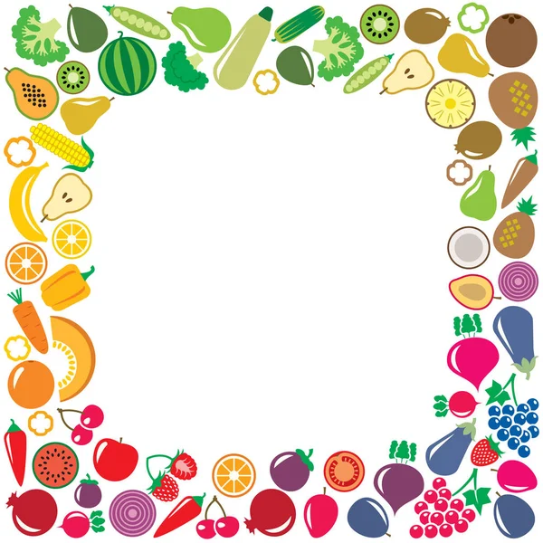 Vegetables and fruits icons square frame — Stock Vector
