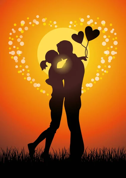 Lovers kissing couple sihouette — Stock Vector