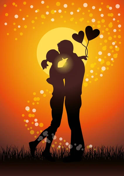 Lovers kissing couple sihouette — Stock Vector
