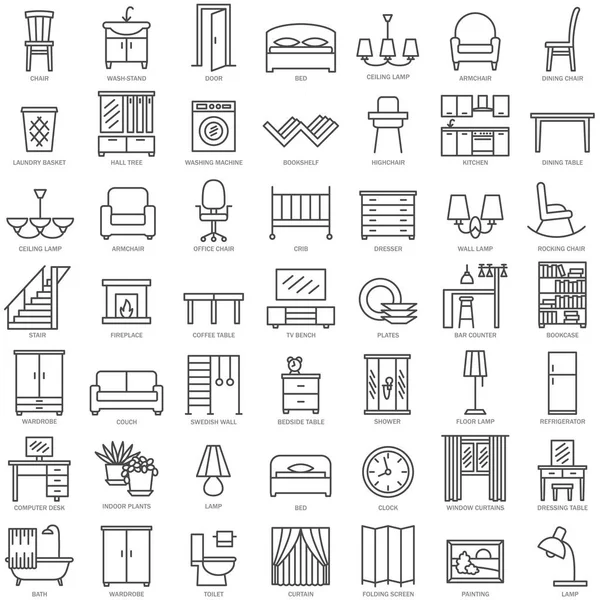 Kamer meubilair lineaire icons set — Stockvector