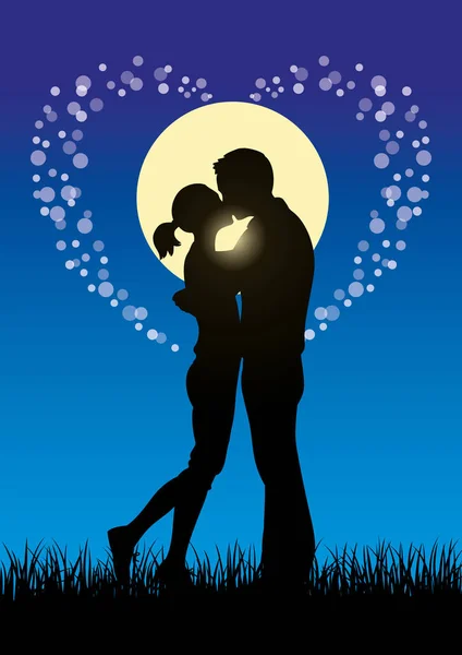 Lovers kissing couple silhouette — Stock Vector