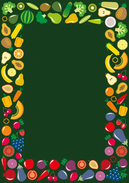 Ortaggi e frutta icone rettangolo cornice — Vettoriale Stock