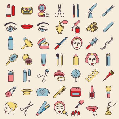 Kozmetik güzellik ve makyaj Icon set