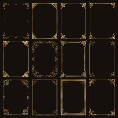 Dekoratif dikdörtgen altın çerçeveleri ve borders vektör ayarla