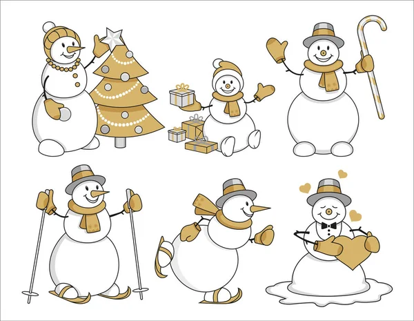 Set de dibujos animados muñeco de nieve de oro — Archivo Imágenes Vectoriales