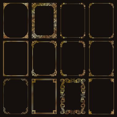 Dekoratif dikdörtgen altın çerçeveleri ve borders vektör ayarla