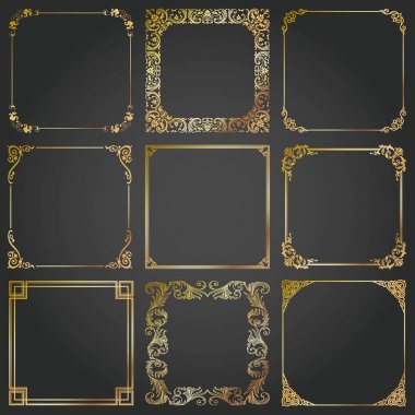 Dekoratif altın çerçeveleri ve borders Meydanı vektör ayarla