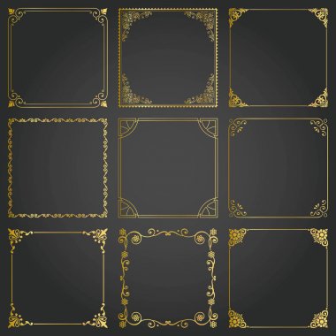 Dekoratif altın çerçeveleri ve borders Meydanı vektör ayarla
