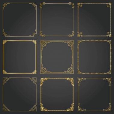 Dekoratif altın çerçeveleri ve borders Meydanı vektör ayarla