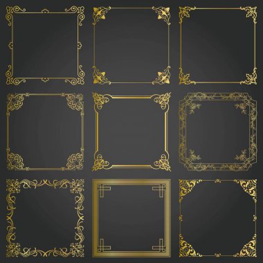 Dekoratif altın çerçeveleri ve borders Meydanı vektör ayarla