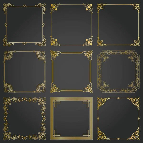 Marcos decorativos de oro y bordes cuadrados conjunto vector — Vector de stock