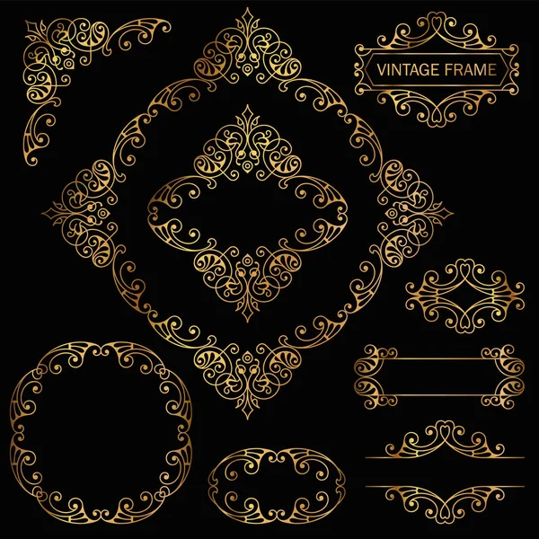 Золотой набор старинных декоративных элементов — стоковый вектор