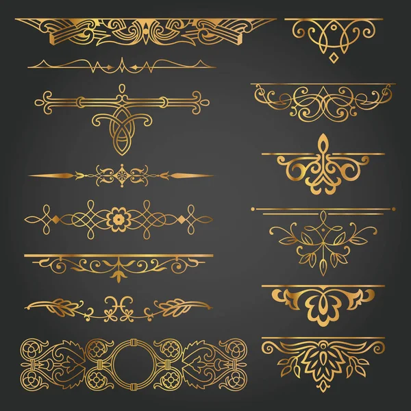 Diseño decorativo vintage elemento conjunto oro — Vector de stock