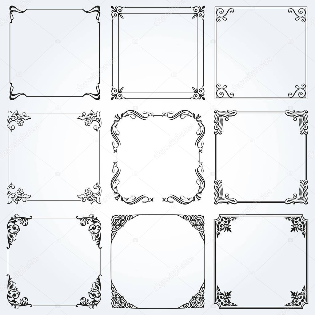 Frames and borders square decorative set vector