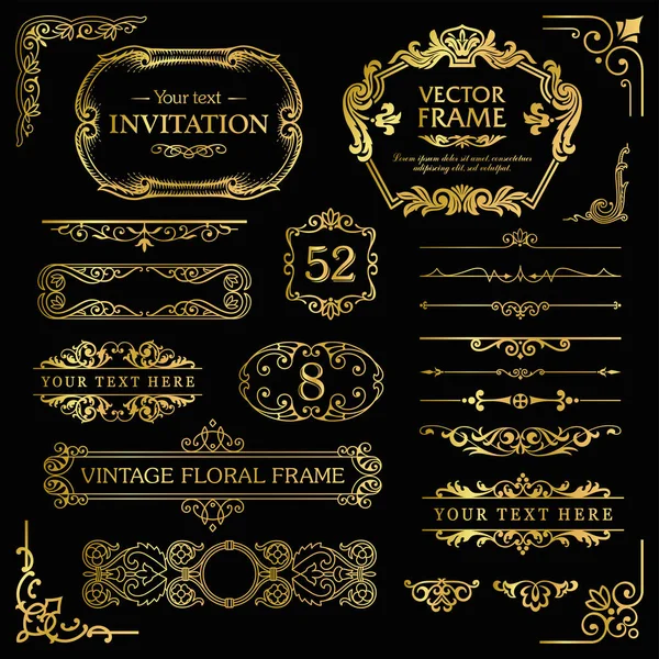 Set di elementi decorativi in oro vintage — Vettoriale Stock