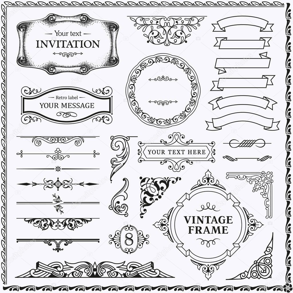 Vintage decorative design elements set 
