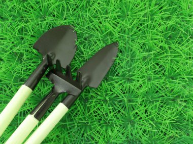 Çimenlerin üzerinde metal Bahçe aletleri