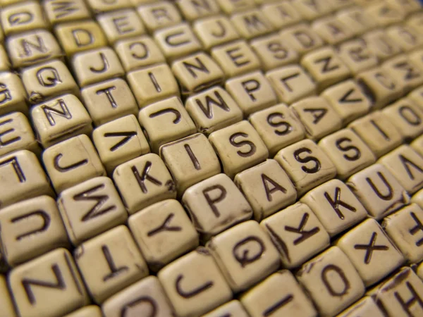 Κρυπτογραφημένο Λέξεις Φιλί Πάθος Της Κύβοι Γράμματα Στο Φόντο Των — Φωτογραφία Αρχείου