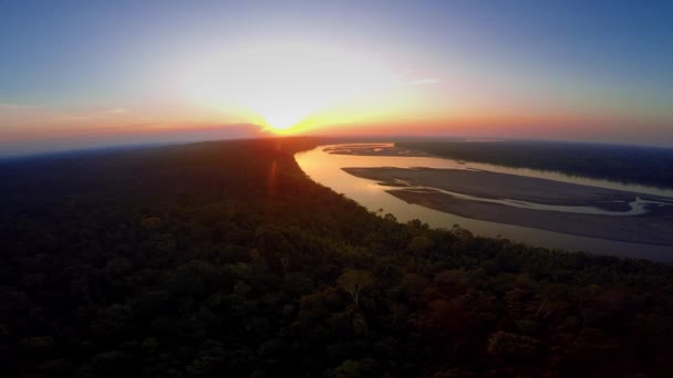 Luchtfoto - Amazoneregenwoud - zonsondergang — Stockvideo