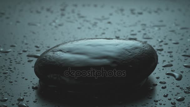 Drop Water Hits Wet Stone Water Droplet Hits Black Stone — Stock Video