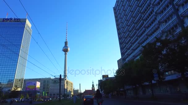 Berlin Berlin Germany Pov Car Driving Heading Alexanderplatz Гиростабилизированная Камера — стоковое видео