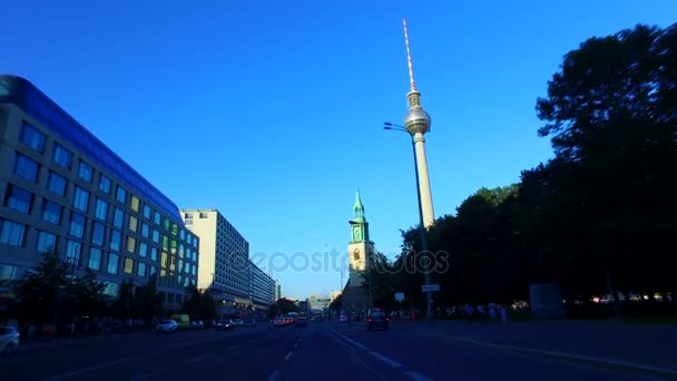 Berlín Berlín Německo Pov Auto Řízení Směřující Alexanderplatz Gyroskop Stabilizovaný — Stock video