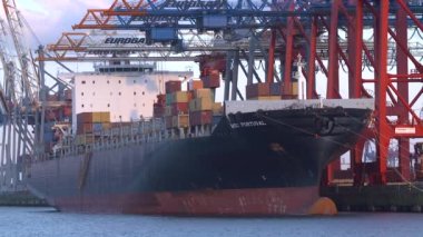 Konteyner gemileri eklentiyi veya Burchartkai ve Eurokai, Almanya Hamburg liman içinde onların kargo yük.