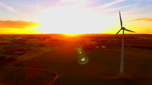 Vista Aérea Los Aerogeneradores Atardecer Área Rural Región Del Bajo — Vídeo de stock