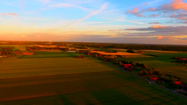 Aerial View Wind Turbines Sunset Rural Area Lower Rhine Region — Stock Video