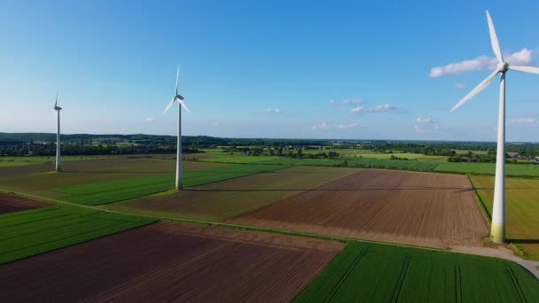 Widok Lotu Ptaka Turbin Wiatrowych Terenach Wiejskich Generowanie Zielonej Energii — Wideo stockowe