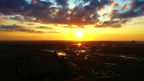 Mont Saint Michel Sunset Aerial View France — Stock Video