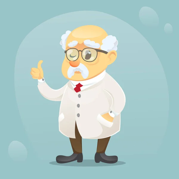 Vektor Cartoon Illustration alte lustige Wissenschaftlerfigur mit Brille und Labormantel — Stockvektor