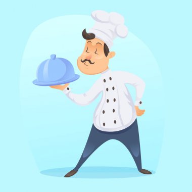 Vektör - gümüş tepsi hizmet ile gurur komik Fransız çizgi film cook aşçı çizimi