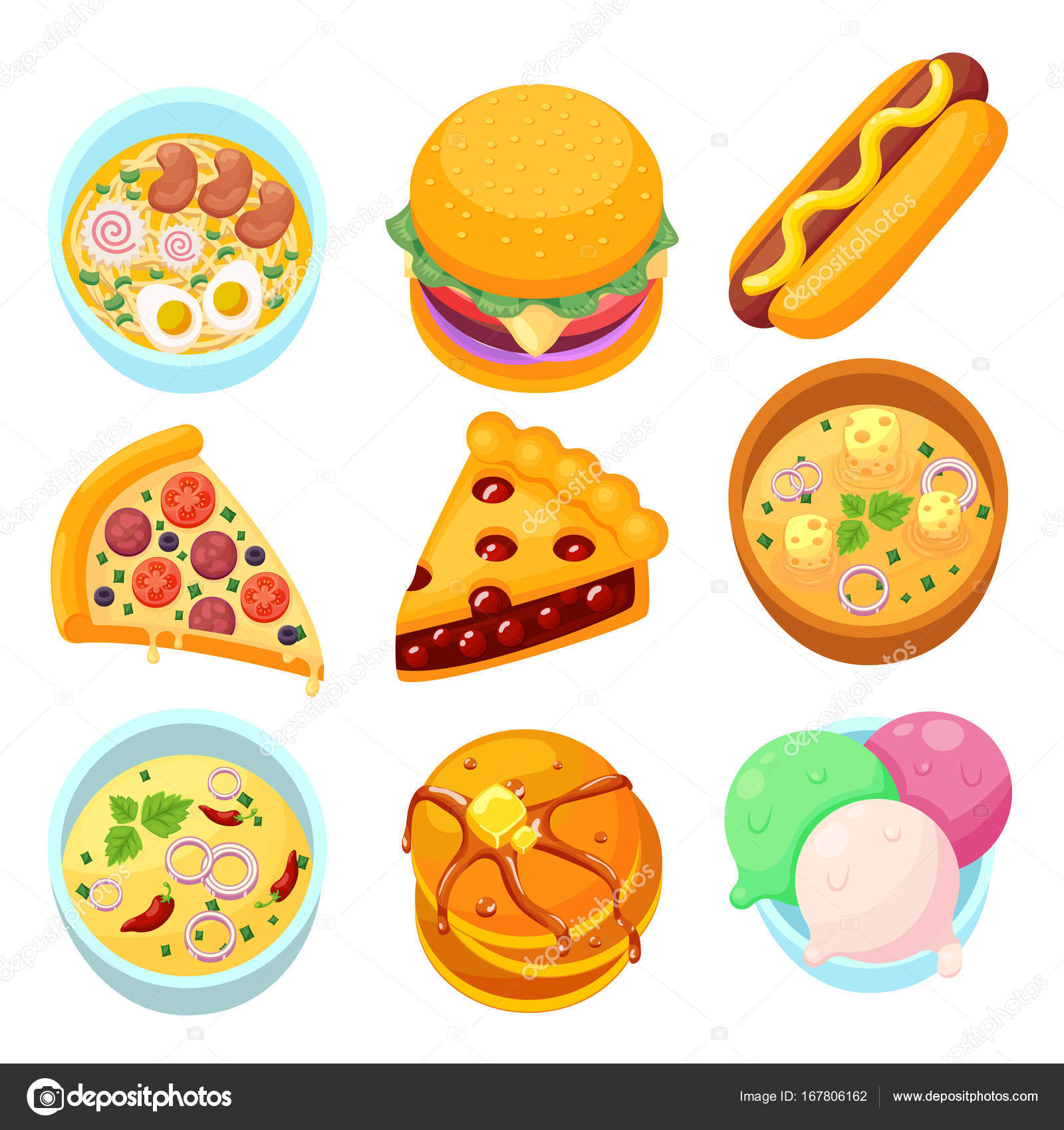 Vector - dishes food dessert and meal tasty cartoon icon set Stock ...