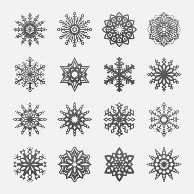 Ayrı kar taneleri Doodles vektör rustik Noel clipart yeni yıl kar kristal çizimde düz stil
