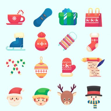 Düz yılbaşı yeni yıl düz tarzı simgeleri renkli resimde vektör