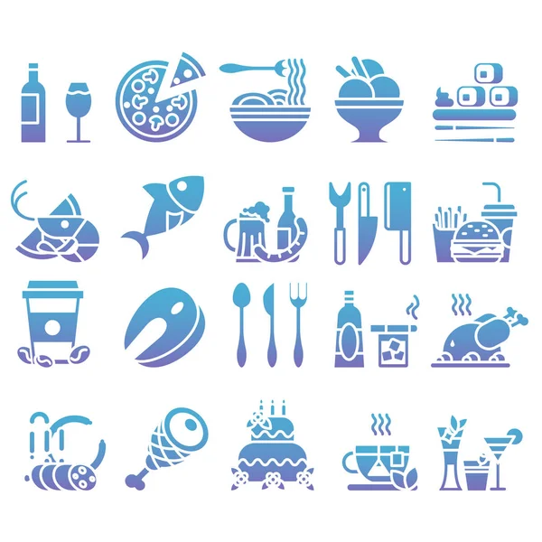 Vector gradiente Conjunto de iconos planos y elementos sobre comida y bebida para cocina menú restaurante web — Vector de stock