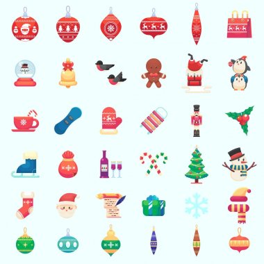 Düz yılbaşı yeni yıl Noel simgeleri illüstrasyon vektör düz tarzı renkli resimde