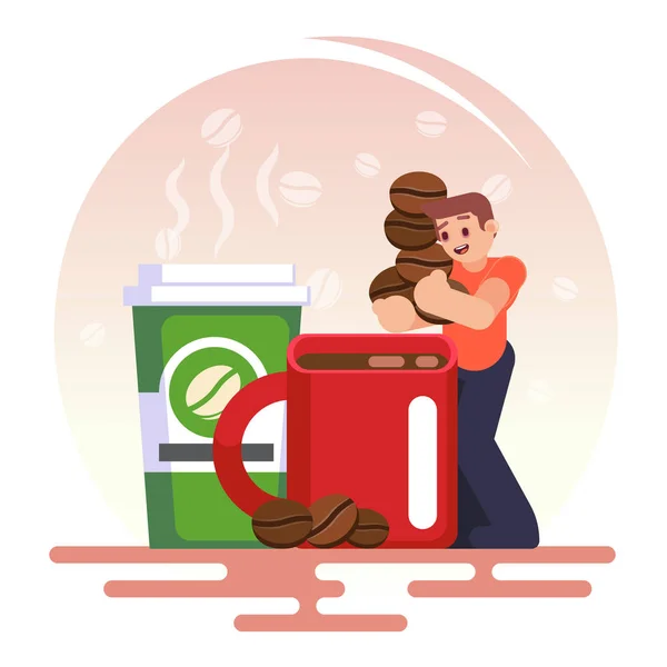 Elemento concepto de adicción al café. hombre de negocios necesita más café, Vector ilustración colorida en concepto de dibujos animados de imagen de estilo plano . — Vector de stock