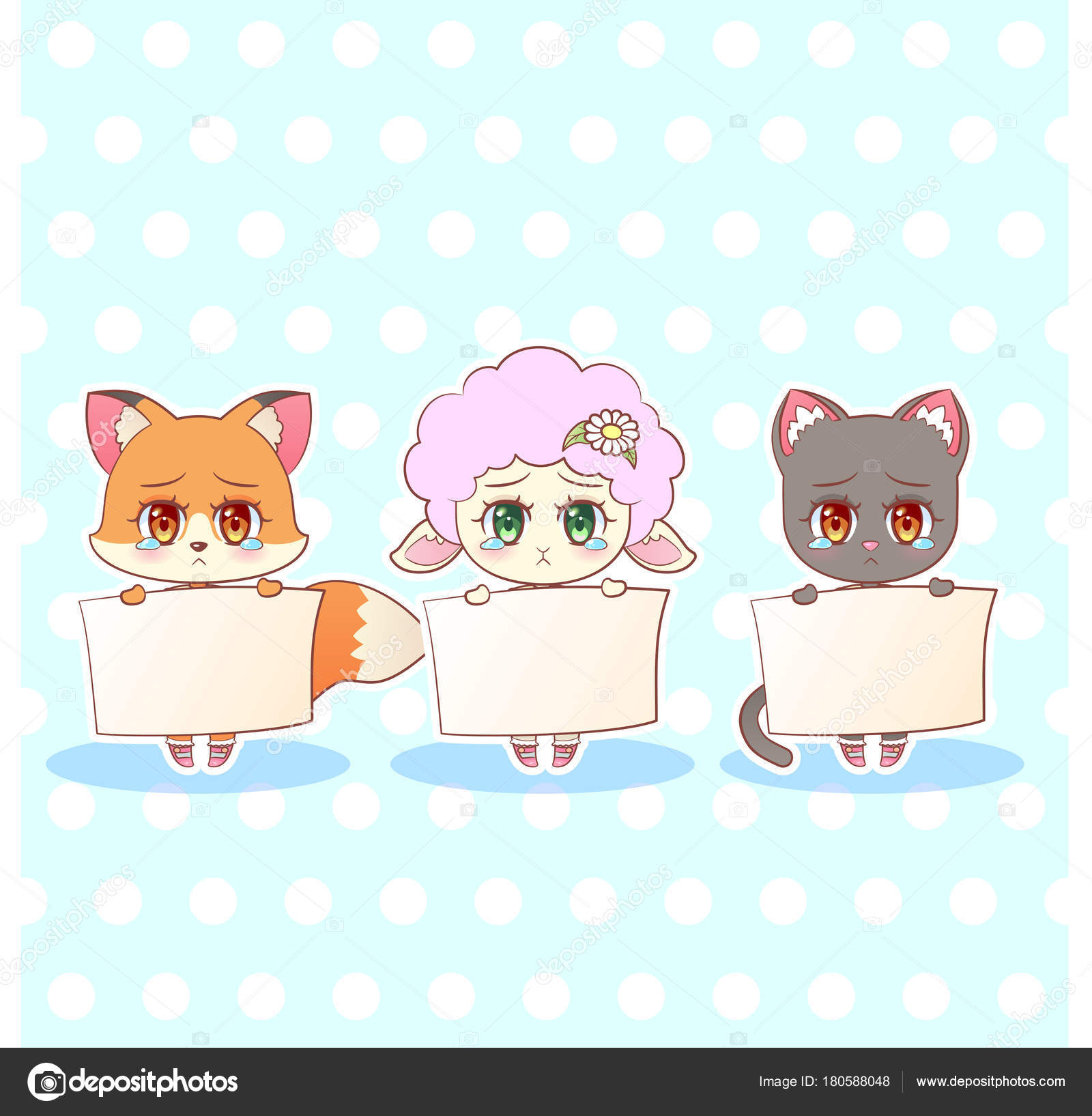 Garota feliz anime neko com orelhas de gato fofas.