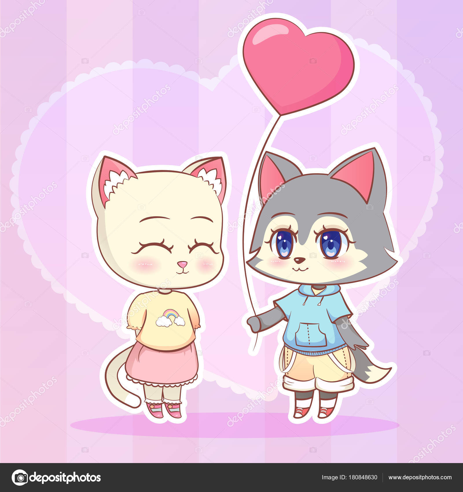 Garota feliz anime neko com orelhas de gato fofas.