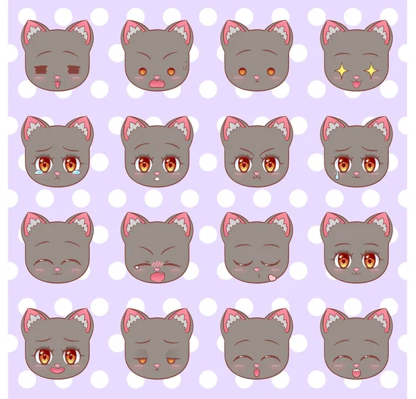 Emoticons Emoji Smiley Set Colorful Sweet Kitty Little Cute Kawaii — Vettoriale Stock