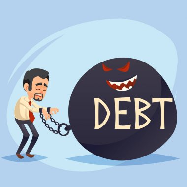 Komik çizgi film karakteri. Üzgün Yöneticisi iş adamı ofis çalışanı ile büyük bir borç ağırlık. renkli vektör çizim