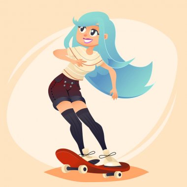 Hipster zor trendy kaykay kız kadın tutum düz stil vektör karikatür çizim ile