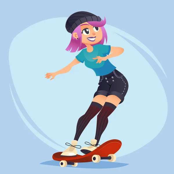 Hipster Tough moderno skate menina mulher com atitude estilo plano vetor desenho animado ilustração —  Vetores de Stock