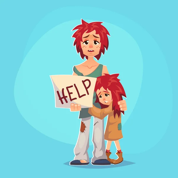 Homeless child. Cartoon flat character. Homeless character. Homeless children.Vector illustration in a flat cartoon style. — Stock Vector